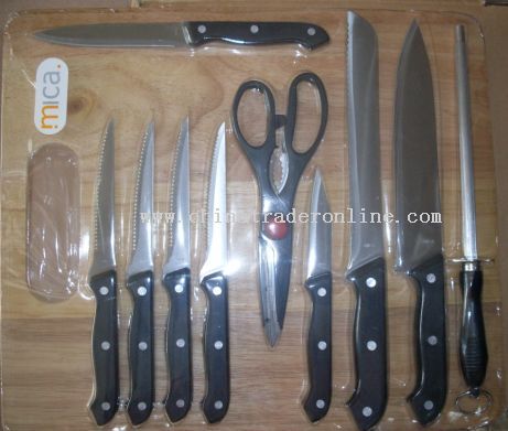 11pcs kitchen knife  with wooden cutting block