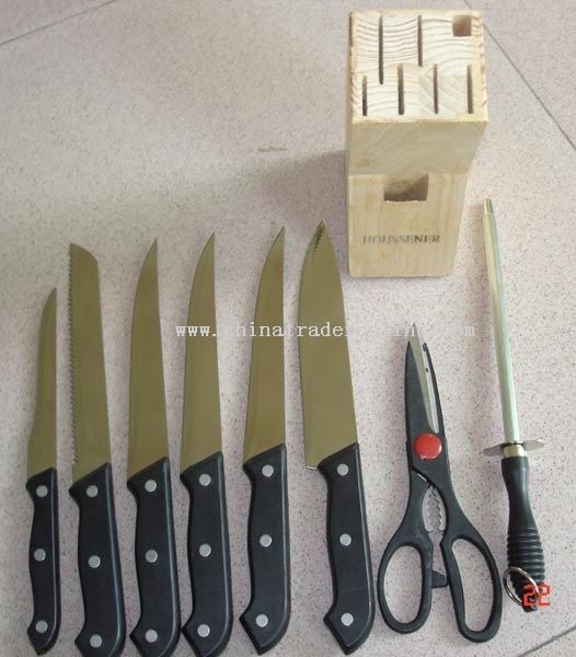 9pcs kitchen knife with wooden block