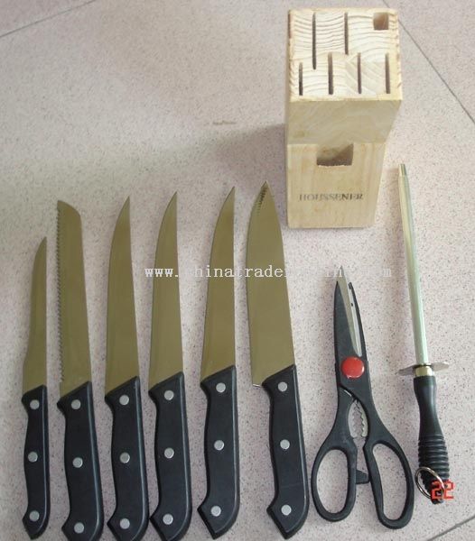 9pcs kitchen knife with wooden block from China