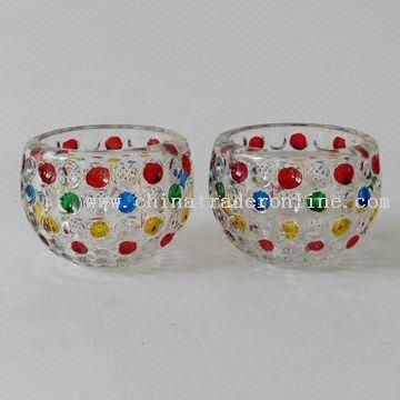Dotted Glass Candle Holder with Hand-drawn Colors