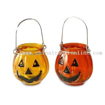 Amber Glass Candle Holder with Metal Handle from China