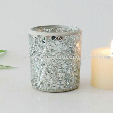 Candle Holder with Silvery Mirror Mosaic
