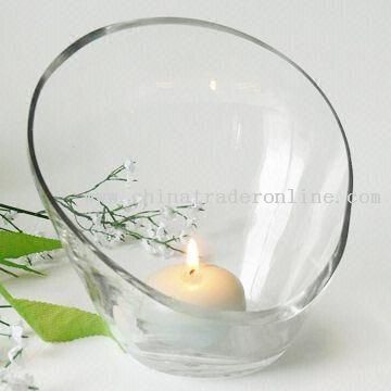 Glass Candle Holder in Special Shape with Slanting Mouth