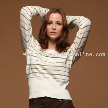 Womens Striped Cotton Sweaters with Gold and Silver Thread