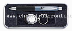 Allure Ash Blue Push-Action Ballpoint Pen & Chrome Key Ring Set