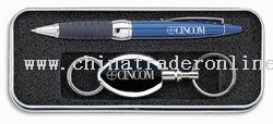 Escapade Metallic Twist Action Ballpoint Pen & Chrome Key Ring Set