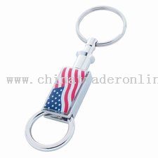 Rectangular Shiny Nickel Pull Apart Keytag With American Flag And Epoxy Dome