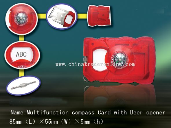 Multifunction compass card with beer opener from China