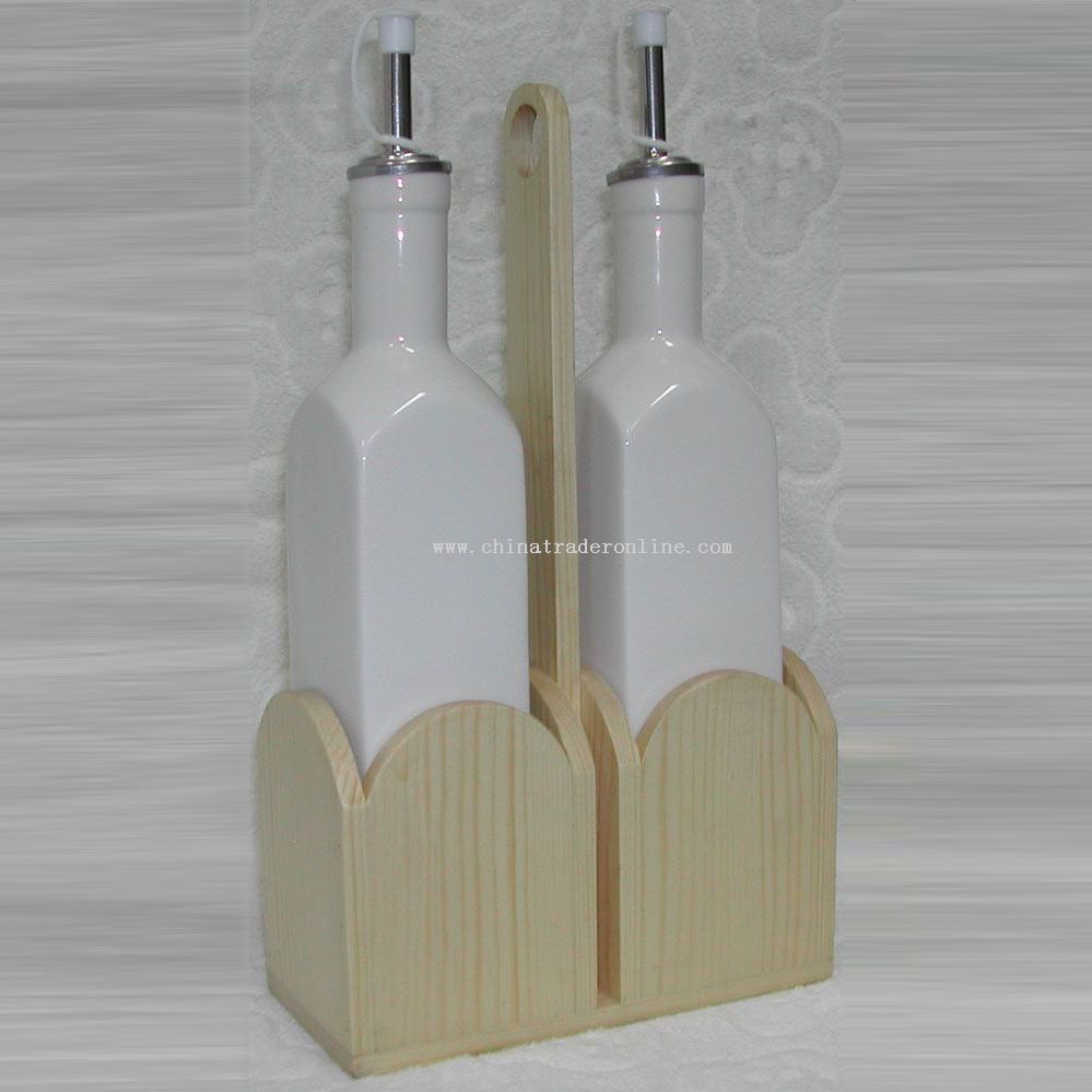 Ceramic Oil Bottle with Wooden Stand from China