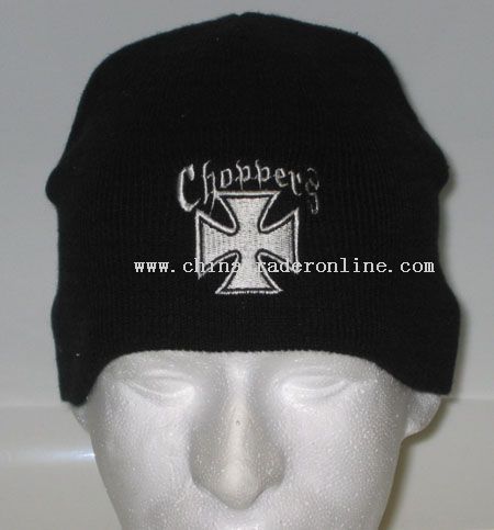 Embroidered White Chopper Beanie Cap from China