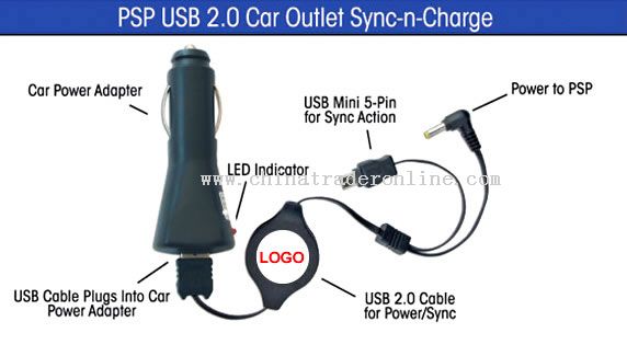 Car charger with USB2.0 retractable cable for Sony PSP from China