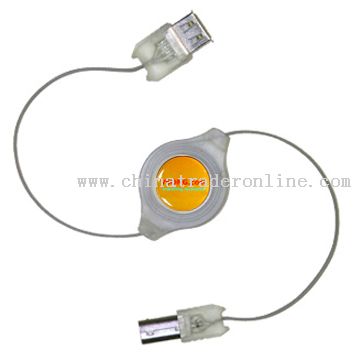 Lighted blue USB A Male to USB B Male retractable cable from China