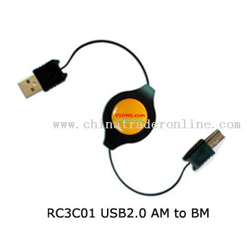 USB A Male to USB B Male retractable cable