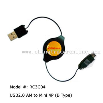 USB A Male to USB Mini 5Pin Male retractable cable from China