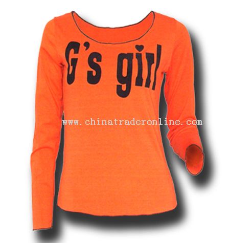 Ladies Long Sleeves Flocking Dye Printing T-shirt from China