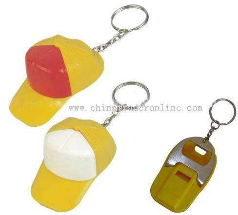 cap shape keychain Bottle opener with whistle