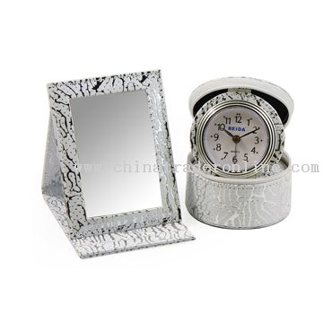 Leather mirror and clock