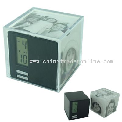 Cube Photo Frame with LCD alarm clock from China