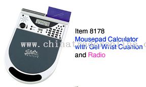 Mousepad Calculator With Gel Wrist Rest And FM Radio