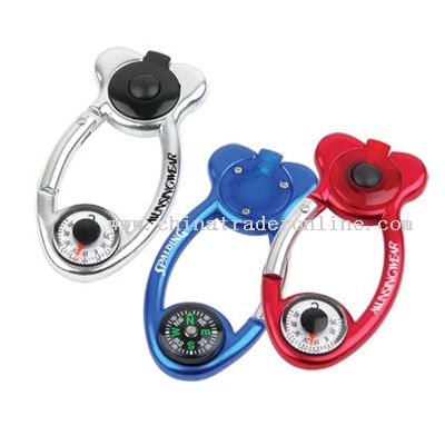 Carabiner And Hook with Led Flash Light with compass from China