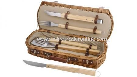 WILLOW BBQ BOX  With fork, fish slice, tongs, knife and brush. from China