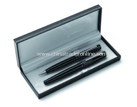 Lyon pen set with ballpen and rollerball, black ink