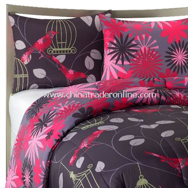  this set includes a reversible comforter featuring birds and cages on 