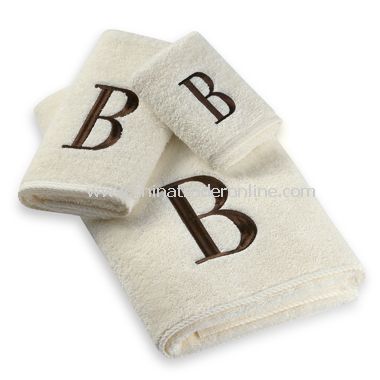 Avanti Premier Brown Block Monogram on Ivory Bath Towels, 100% Cotton