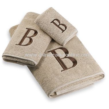 Avanti Premier Brown Block Monogram on Linen Bath Towels, 100% Cotton from China