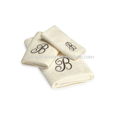 Avanti Premier Brown Script Monogram on Ivory Bath Towels, 100% Cotton