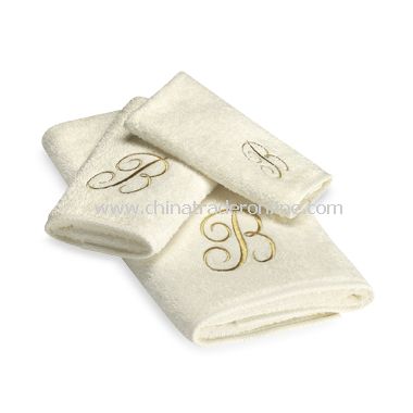 Avanti Premier Gold Script Monogram on Ivory Bath Towels, 100% Cotton