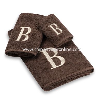 Avanti Premier Ivory Block Monogram on Mocha Bath Towels, 100% Cotton