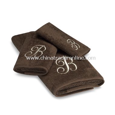 Avanti Premier Ivory Script Monogram on Mocha Bath Towels, 100% Cotton