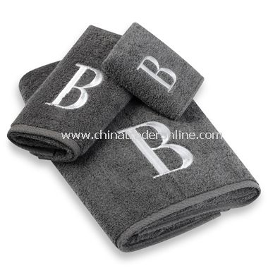 Avanti Premier Silver Block Monogram on Granite Bath Towels, 100% Cotton from China