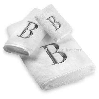 Avanti Premier Silver Block Monogram on White Bath Towels, 100% Cotton