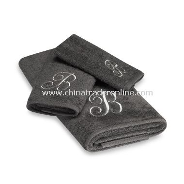 Avanti Premier Silver Script Monogram on Graphite Bath Towels, 100% Cotton