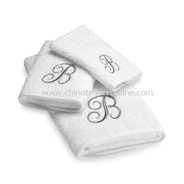 Avanti Premier Silver Script Monogram on White Bath Towels, 100% Cotton