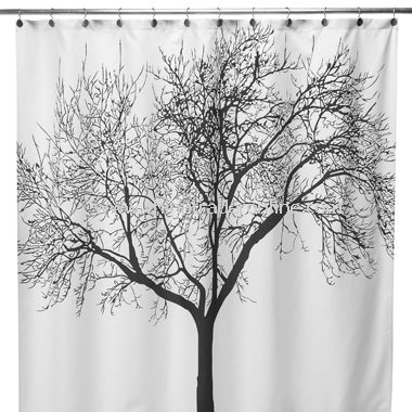 Black Tree Fabric Shower Curtain from China