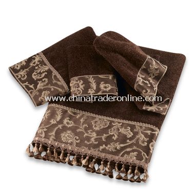 Damask Fringe Mocha Towels by Avanti, 100% Cotton