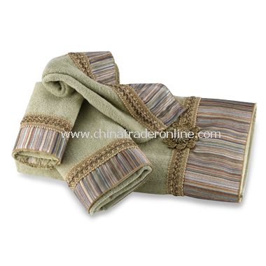 Medallion Stripe Sage Bath Towels by Avanti, 100% Cotton from China