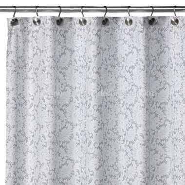 2-in-1 Victorian Fabric Shower Curtain - White/Silver