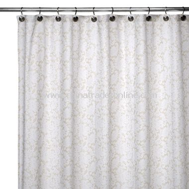 2-in-1 Victorian Fabric Shower Curtain - White/Taupe