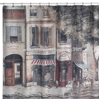 Cafe de Paris Fabric Shower Curtain from China