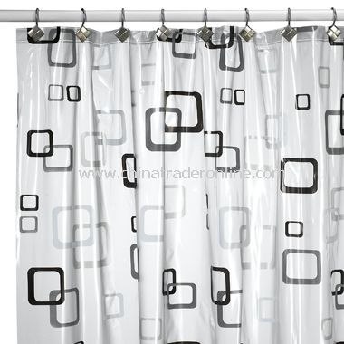 Geometric Square Black Vinyl Shower Curtain