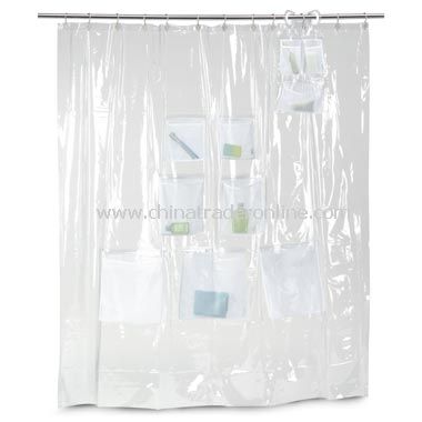 Mesh Pockets Vinyl Shower Curtain