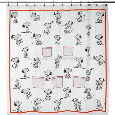 Snoopy PEVA Shower Curtain with Mesh Pockets