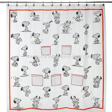 Snoopy PEVA Shower Curtain with Mesh Pockets from China