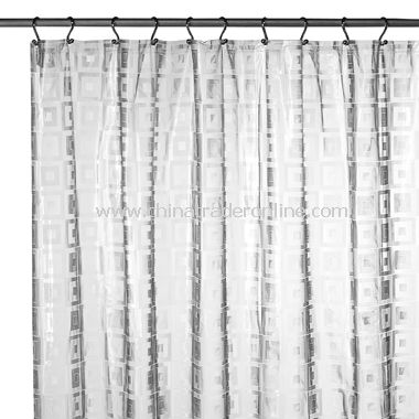 Square Blocks Linen PVC Vinyl Shower Curtain from China