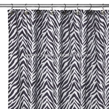 2-in-1 Zebra Fabric Shower Curtain - Black/White