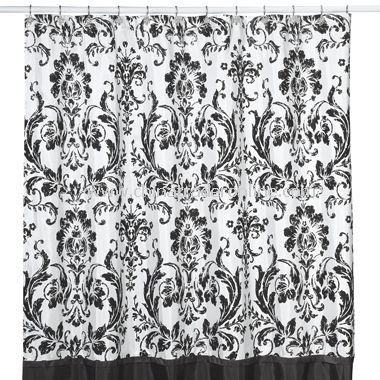 Rosewood Black and White Shower Curtain by Nicole Miller
